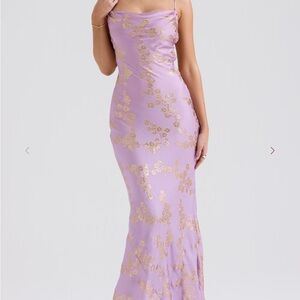 House of CB Lavender and Gold Backless Dress